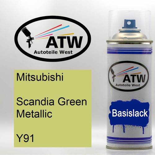 Mitsubishi, Scandia Green Metallic, Y91: 400ml Sprühdose, von ATW Autoteile West.
